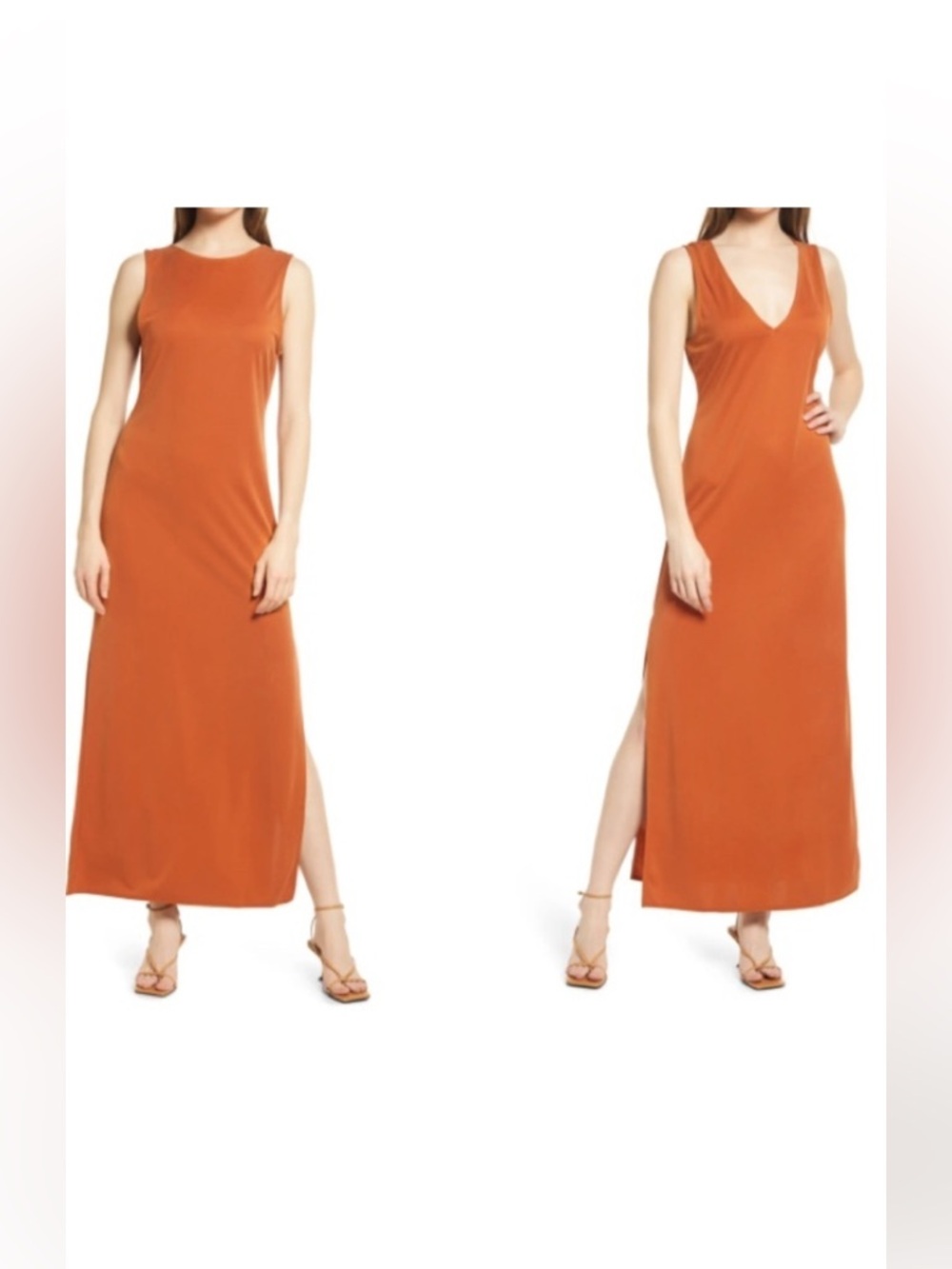 Open Edit Rust V-Neck Sleeveless Maxi Dress —reversible